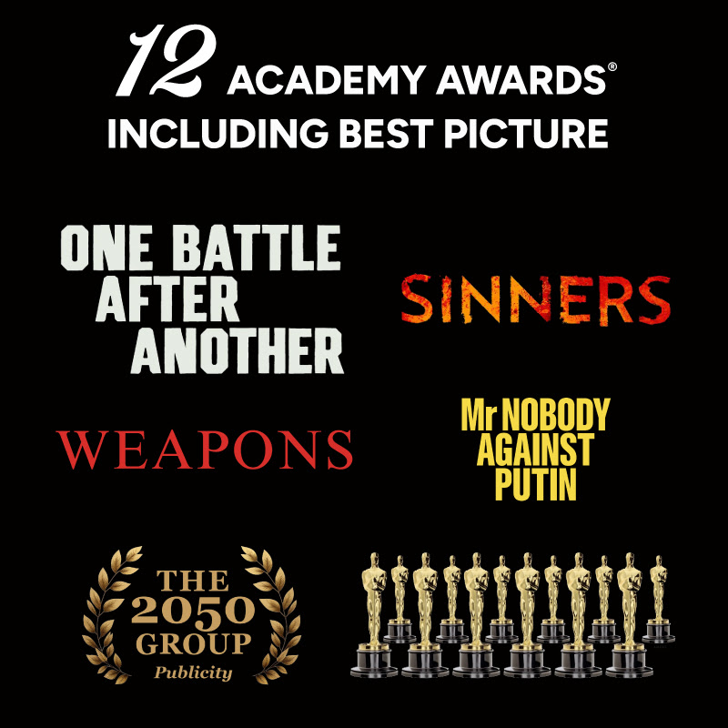 12 Academy Awards including Best Picture — One Battle After Another, Sinners, Weapons, Mr Nobody Against Putin